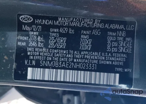 2022 Hyundai Tucson Sel from USA, damaged, VIN 5NMJB3AE2NH023331